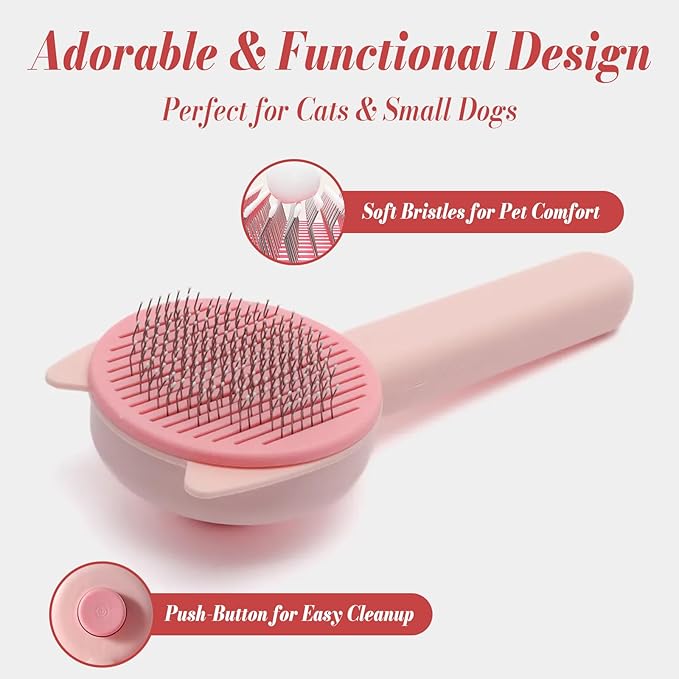 Cat Brush Hair, Cat Brushes for Indoor Cats Furminator Brush for Shedding for Long Haired Cats(Pink)