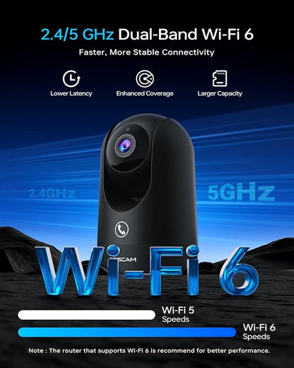 FOSCAM 4K Indoor Camera, Full Space Sense WiFi Camera with 360° Radar Auto-Tracking Baby & Pet Camera - No-Blind-Spot View, One Touch Call, Human/Motion/Sound Detection, Compatible with Alexa (Black)
