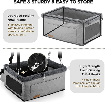 Upgrade Dog Booster Seat for Small Dogs,Small Dog Car Seat with Sturdy Metal Frame and Waterproof Leather Material for Small Pets up 20 lbs,Portable Travel Carrier with Storage Pocket