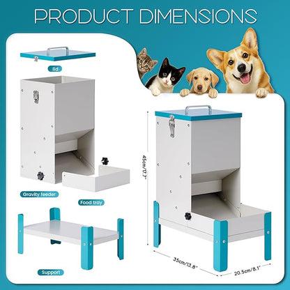 Automatic Dog Feeder 10L Auto Cat Feeder with Stand Gravity Dog Food Dispenser with A Detachable Feeding Tray, Galvanized Pet Feeding Station for Dogs & Cats (10L)
