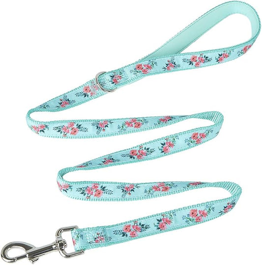 Green Floral Print Dog Leash - 5 Feet Durable Nylon Leash for Small & Medium Dogs, Lightweight Walking Leash (S Green Floral)
