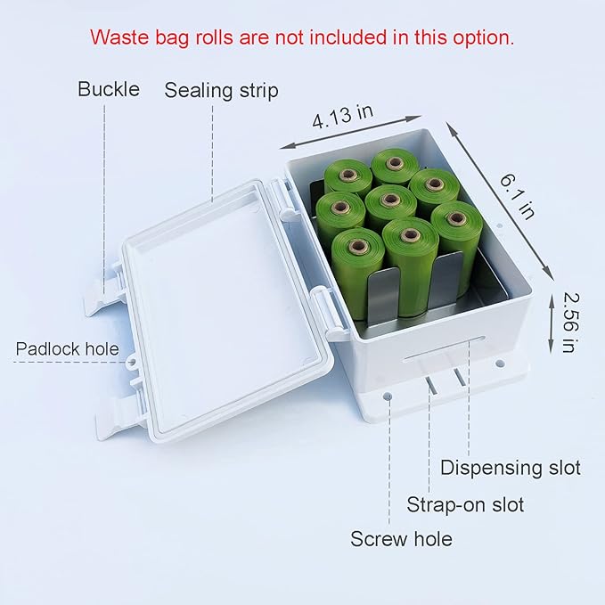 Dog Poop Bag Dispenser Wall Mounted Outside or Inside Pet Waste Bags Holder Waterproof Screw-on or Strap-on Doggy Pickup Rolls Storage Station for Home, Backyard, Porch, Patio(white,dispenser only)