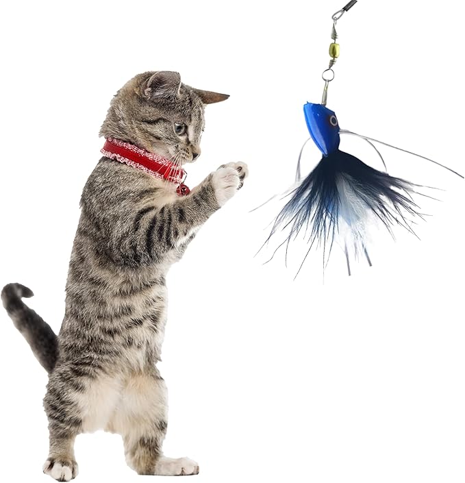 2 Inch Handmade Cat Toy Teaser Wand Refill Bug - Blue Natural Material Toy, Hunting Instinct Play, Interactive Exercise Attachment for Indoor Cats