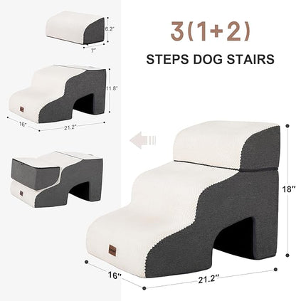 Dog Stairs for Couch Sofa and Chair with Tunnel, 3-Step Dog Steps for Small Dogs and Cats, Non-Slip Indoor Pet Step, Beige