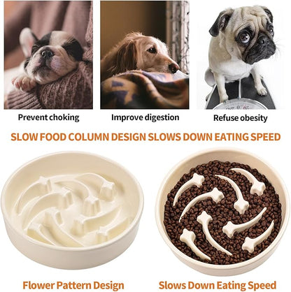 8.26 in Milk White Dog Bowl Slow Feeder Ceramic for Medium and Large Breed,Pet Feeding Dog Food Water Dish Heavy Weighted,Puppy Bowl for Fast Eaters,Puzzle Slow Eating Dish Modern Maze Meteor