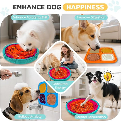 Dog Snuffle Mat and Lick Mats Set, Interactive Dog Enrichment Puzzle Toys for Puppy Small Medium Large Breed Dogs Cats, Adjustable Slow Feeder Bowl Sniff Foraging Treat Mats Mental Stimulation