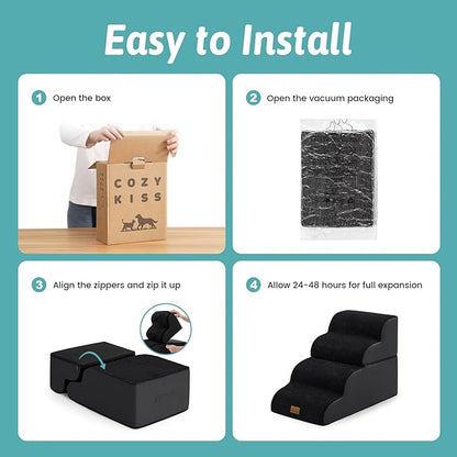 Detachable Curved Dog Stairs 19.7" H, 4 Step Small Dog Step for Puppy or Older Cat, Ramp for Bed, Sofa, Couch or Chair, Ladder with High Density Foam, 17.7x28.3x19.7 inch, Black