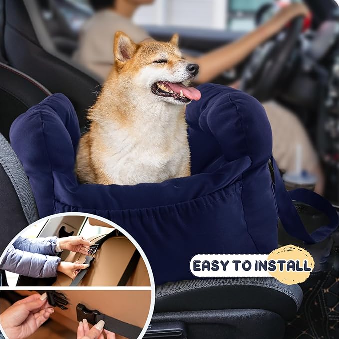 Dog Car Seat for Small Dogs, Portable Puppy Car Seat of Easy Installation, Fashionable Pet Carrier Bag with Large Pockets, Machine Washable Dog Booster Seat (Navy)