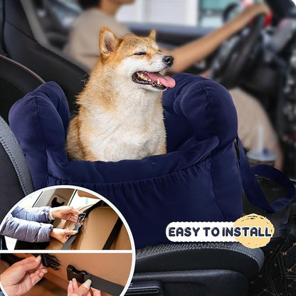 Dog Car Seat for Small Dogs, Portable Puppy Car Seat of Easy Installation, Fashionable Pet Carrier Bag with Large Pockets, Machine Washable Dog Booster Seat (Navy)