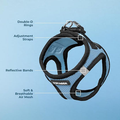 Best Pet Supplies - All Weather Mesh / Plush, Reflective, No Pull Harness for Small, Medium Dogs, Cats - Secure with Hook & Loop Fastener, Buckle, Double D-Rings - Baby Blue/Black Trim, XS