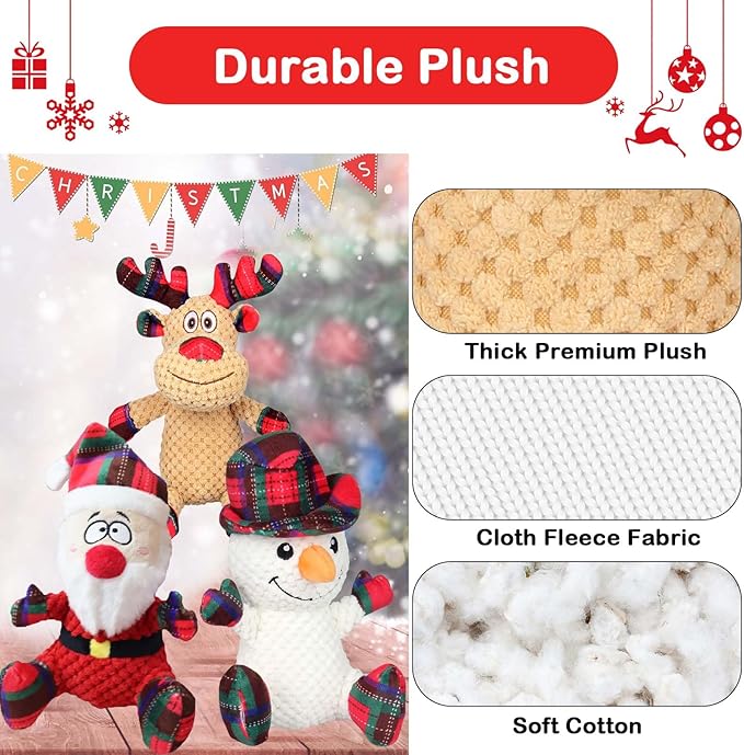 3 Pack Dog Christmas Squeak Toys, Plush Squeaky Medium & Small Dog Chew Toys, Stuffed Squeaky Toys for Dogs Puppy - Funny Cute Dog for Dog Birthday