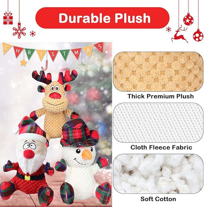 3 Pack Dog Christmas Squeak Toys, Plush Squeaky Medium & Small Dog Chew Toys, Stuffed Squeaky Toys for Dogs Puppy - Funny Cute Dog for Dog Birthday