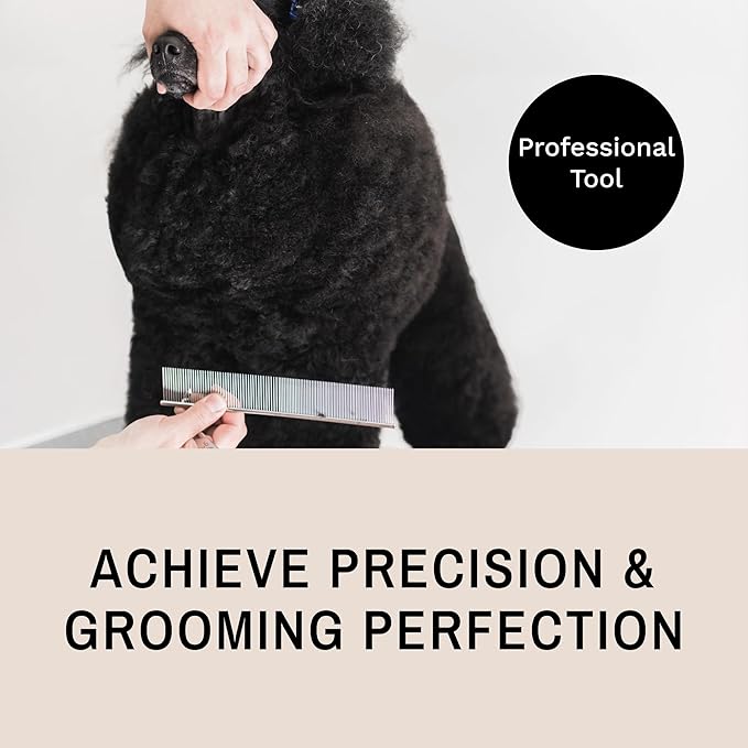 Eye Envy ProGlide Finishing Comb for Dogs. Dual-sided featherweight 8.75” dog comb with extra-long, closely spaced 32 mm rounded teeth. For a flawless, show-quality finish on delicate, fine coats.