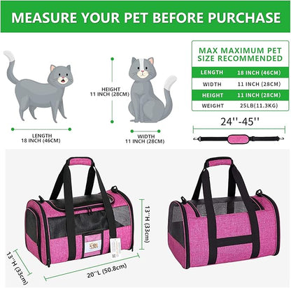 20 Inch Large Cat Carrier for Cats Up to 25 lbs, Extra Large Soft Sided Dog Travel Carrier - Collapsible, Airline Approved Size for 2 Cats with Removable Washable Mat & Food Bowl (Red)