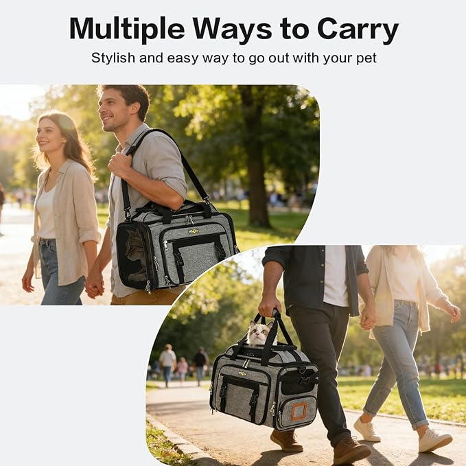 18x11x11 Small Cat/Dog/Pet Carrier – Airline Approved, Collapsible with Expandable Top and Sides. Soft-Sided Travel Puppy Carry Bag, Small Animal Rabbit Kennel Carrying Case, Kitten Mesh Cage