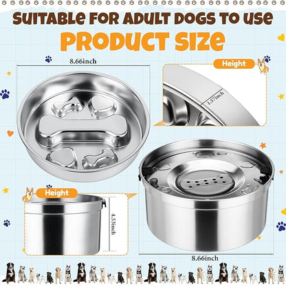 Vesici Slow Feeder Dog Bowls Set 3.2l No Spill Water Bowl and 2 Cups Stainless Steel Dog Slow Feeder Food Bowl Puppy or Cat Food Holder Dishwasher Pet Supplies