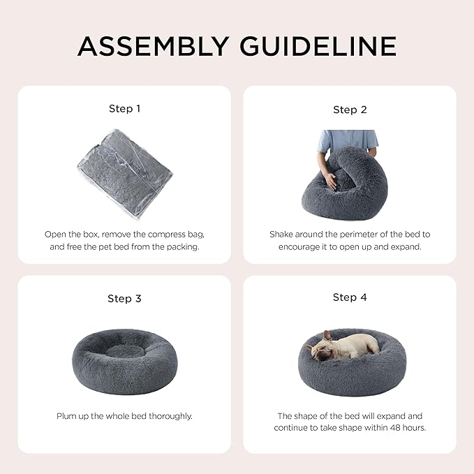 Bedsure Calming Dog Bed for Medium Large Dogs - Donut Washable Large Pet Bed, 33 inches Anti-Slip Round Fluffy Plush Faux Fur Dog Bed, Dark Grey