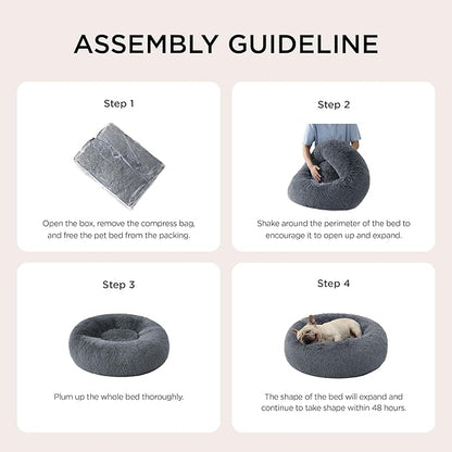 Bedsure Calming Dog Bed for Medium Large Dogs - Donut Washable Large Pet Bed, 33 inches Anti-Slip Round Fluffy Plush Faux Fur Dog Bed, Dark Grey