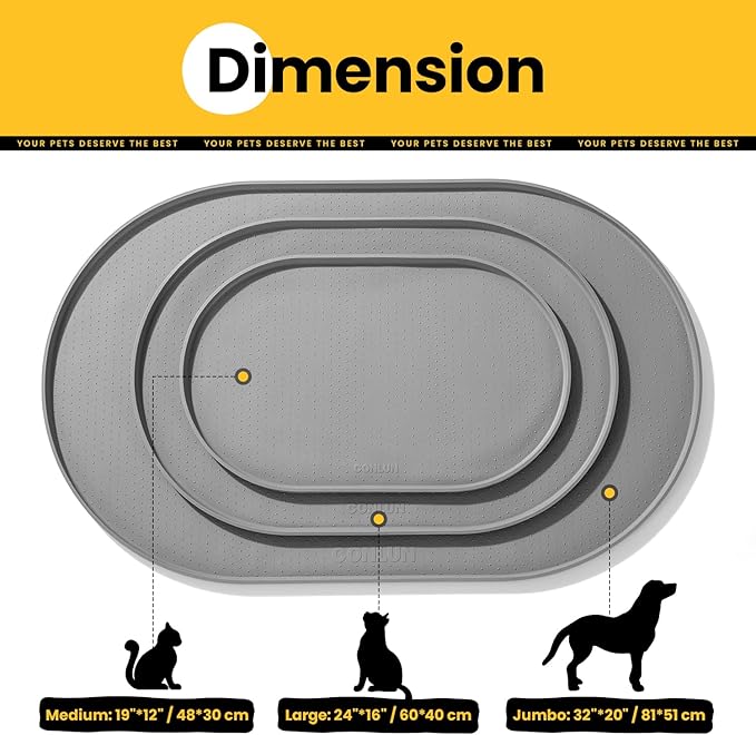 Dog Food Mat,1/2 Inch Raised Edges Cat Feeding Mat for Spill Containment,BPA-Free Silicone Pet Food Mats for Floor Waterproof,Rubber Dog Placemats for Food and Water Bowls(Grey,19"x12")