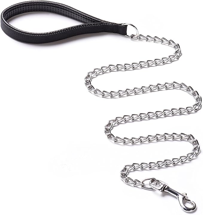 CtopoGo Heavy Duty Dog Leash,Metal Dog Chain Leash with Padded Handle for Large & Medium Size Dogs (4 ft. x 3.0 mm (0-80 lbs.))