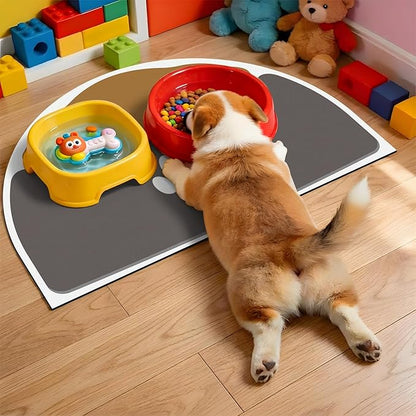 Absorbent Dog Food Mat, 20''x12'' Easy Clean Dog Mat for Bowls, No Stains Quick Dry Pet Water Mats Protect Floor, Avoid Water Spilling Small Feeding Mats for Dogs & Cats, Gray & Brown