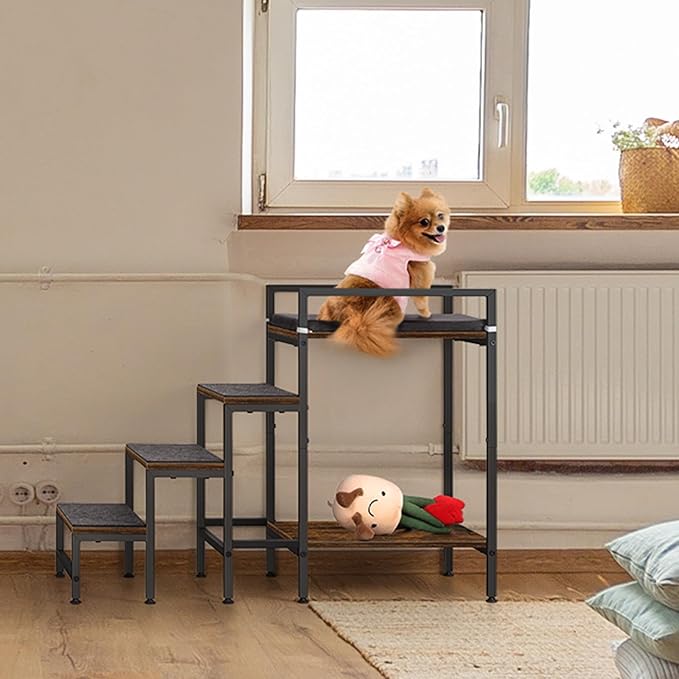 Pet Window Perch with Stairs, Dog Bunk Beds with Stairs, 4 Steps Dog Stairs for High Beds for Small Dogs and Cats