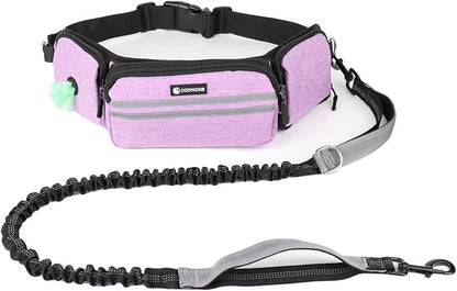 Hands Free Dog Leash with Puppy Walking Fanny Pack for Large Medium Small Dogs, Heavy Duty Durable Reflective Waist Bungee Leash for Pet Training,Night Walking Running Jogging Hiking