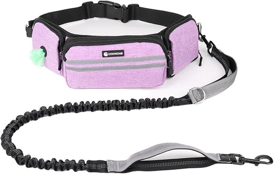 Hands Free Dog Leash with Puppy Walking Fanny Pack for Large Medium Small Dogs, Heavy Duty Durable Reflective Waist Bungee Leash for Pet Training,Night Walking Running Jogging Hiking