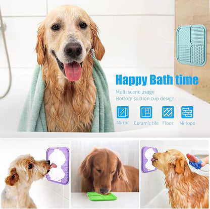 Lick Mat for Dogs, Premium Lick Pad with Suction Cups for Dog Anxiety Relief, Slow Feeder Dog Bowls, Bathing, Grooming and Training (Cyan, Purple, Green, 3pack)
