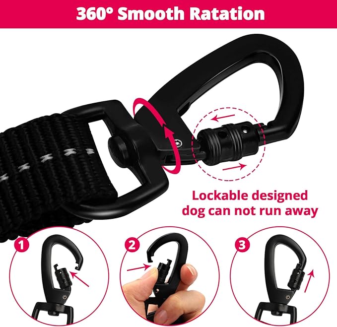 Rope Dog Leash 5 FT: Heavy Duty Leashes with Swivel Lockable Hook Reflective Threads Bungee and Padded Handle - Dog Lead for Large Small Medium Dogs Outside Walking Hiking Pink