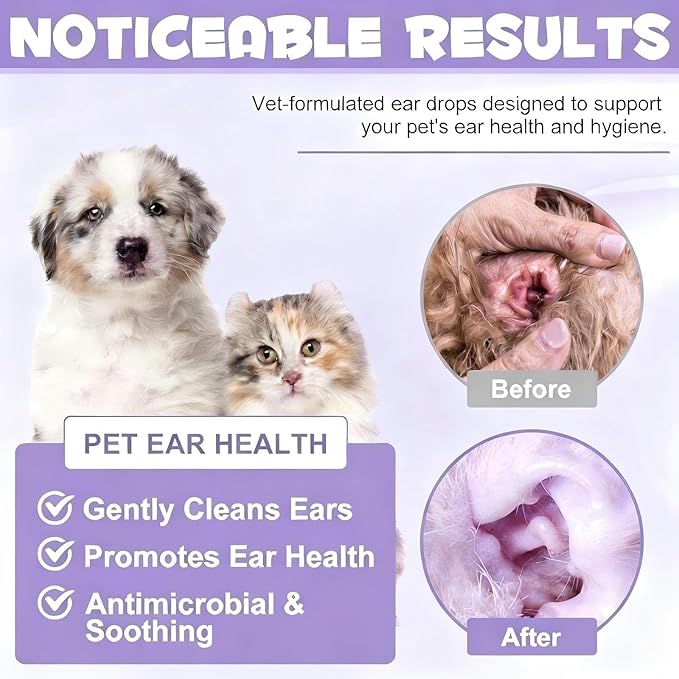 Dog Ear Cleaner Solution Vet-Recommended Dog Ear Infection Treatment to Soothe Itchy & Inflamed Ear Drops for Dogs & Cats to Gently Removes Debris, Wax Buildup, Odor - 4 fl oz