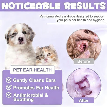 Dog Ear Cleaner Solution Vet-Recommended Dog Ear Infection Treatment to Soothe Itchy & Inflamed Ear Drops for Dogs & Cats to Gently Removes Debris, Wax Buildup, Odor - 4 fl oz
