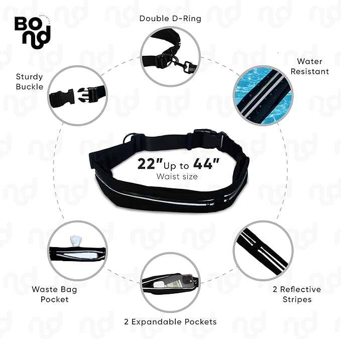 Bond - Blue Dog Running Leash Hands Free with Pouch, Hands Free Leash for Large Dogs, Pet Lead Running Belt for Walking & Canicross Belt, Includes Waist Jogging Fanny Pack & Pet Car Seat Belt Safety