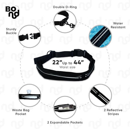 Bond - Blue Dog Running Leash Hands Free with Pouch, Hands Free Leash for Large Dogs, Pet Lead Running Belt for Walking & Canicross Belt, Includes Waist Jogging Fanny Pack & Pet Car Seat Belt Safety