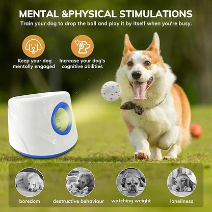 Dog Ball Launcher, Chuck It Ball Launcher, Dog Balls Thrower with 10 2.28-inch Balls, 3 Adjustable Distances, Indoor/Outdoor Toy for Small/Medium Dogs, Rechargeable