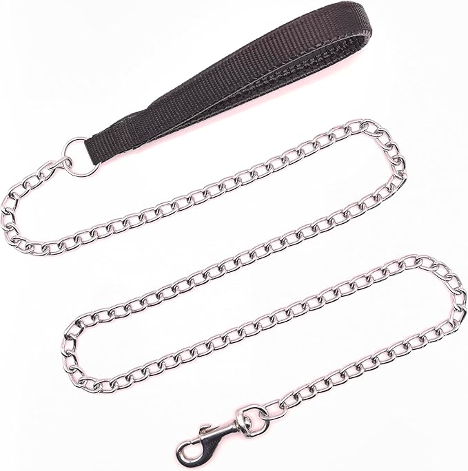 Chain Leash for Small Dogs, Heavy Duty Metal Dog Lead Durable Strong Chew Proof Puppy Leashes for Small Medium Large Breed Pet Dogs, 2.0mm * 4ft Black Handle