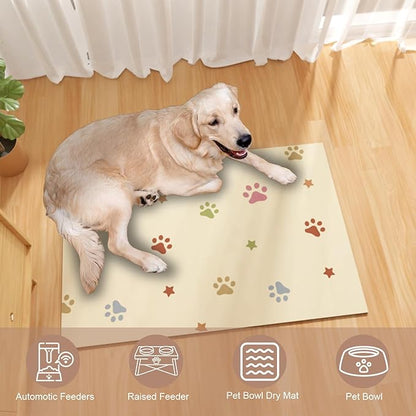 BLESWIN Pet Feeding Mat 17"x28", Absorbent Pet Food Mat, Large Mat for Dog Food and Water Bowls, Rubber Dog Mat for Floor Protection, Cat Placemats for Food and Water, Beige