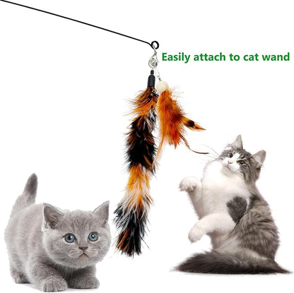Cat Feather Worm Toy Refills, 20 Pieces Cat Toys Wand Replacement Attachments Assorted Worm Feather Toy for Indoor Cats
