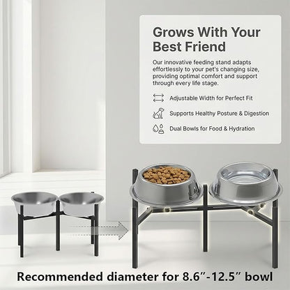 Adjustable Elevated Dog Bowl Stand, Metal Feeder Riser for Large Medium Dogs, Portable Travel Design, Slow Feeder Compatible (Without Bowls)