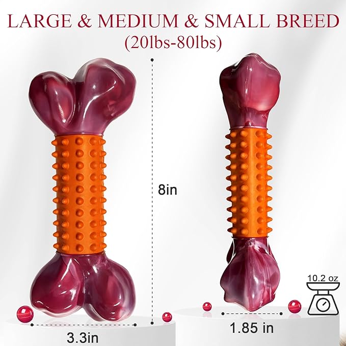 Apasiri 3-Pack Dog Toys for Aggressive Chewers Peanut Butter Flavored: Dog Bones for Large Dogs, 8" Chew Toys Long-Lasting, Tough Nylon & Rubber