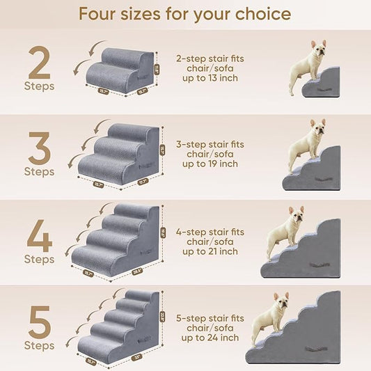 PAWSCART Pet Stairs for Dogs 5-Step, 22.8" H Pet Stairs for High Bed, Couch Sofa & Chair, 30D Material Soft Foam Dog Steps with Non-Slip Bottom Surface Removable Washable Cover, LightGrey
