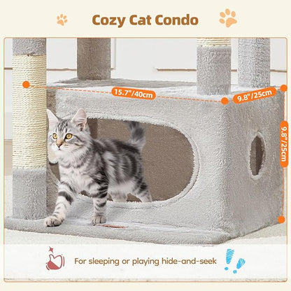 Taoqimiao Cat Tree,38.2-Inch Cat Tower for Indoor Cats,Suitable for Kittens with Luxurious cat condo with Adjustable Baskets and Luxurious Perch Light Gray MS029SW