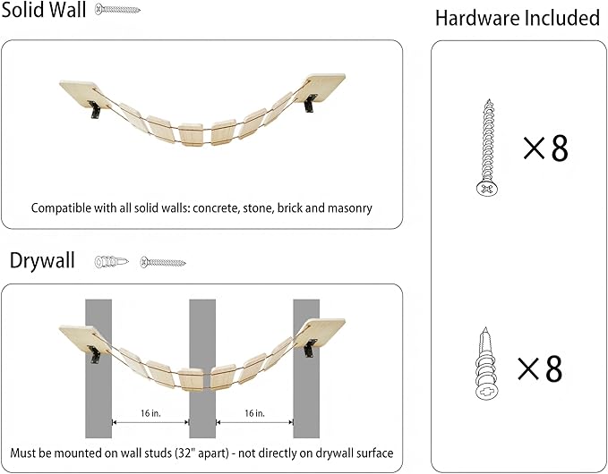 Wall-Mounted Cat Bridge & Shelf – Multi-Functional Climbing Step with Natural Sisal Rope, DIY Feline Highway for Kittens to Large Cats