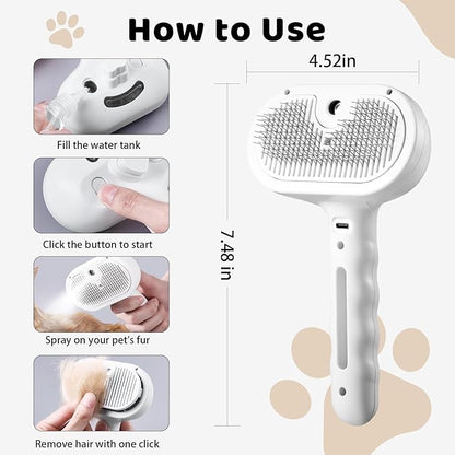 Steam Slicker Brush Pet Shedding Hair-Spray Brushes for Grooming and Desheding, Indoor Detangler for Cats and Dogs,4 in 1, Suitable for Long and Short-Haired, Effectively Removes Loose Fur (White)