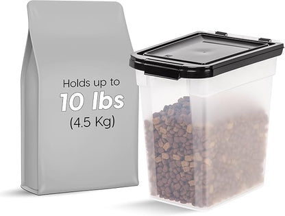 IRIS USA Airtight Dog Food Storage Container, WeatherPro, Up to 10 lbs, for Dog Cat Bird and Other Pet Food Storage Bin, Keep Fresh, Translucent Body, Made in USA, Clear/Black
