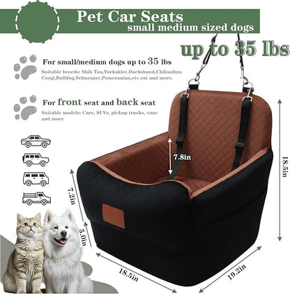Dog Car Seat for Small/Medium Dogs,2 Adjustable Seat Belt,Memory Foam with Soft Fabric Pets Travel Car Bed with Non-Slip Bottom,Easily Installed in Front and Back seats,Removable and Washable(H-blabro