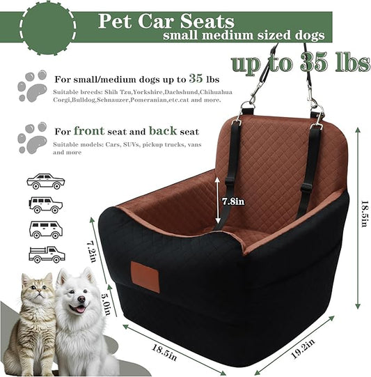 Dog Car Seat for Small/Medium Dogs,2 Adjustable Seat Belt,Memory Foam with Soft Fabric Pets Travel Car Bed with Non-Slip Bottom,Easily Installed in Front and Back seats,Removable and Washable(H-blabro