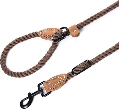 Mile High Life Hands Free Dog Leash, Crossbody Waist Leash with Genuine Leather Connection, Multifunctional Adjustable Slip Lead for Dog Walking Running (Dark Brown, 7FT)