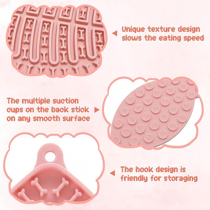 Ceramic Slow Feeder Cat Bowl 5.5inch with Lick Mat,Elevated Food Bowl for Cats and Small Dogs,Cute Flower Shape for Dry and Wet Food-White Bowl+Pink Lick Mat