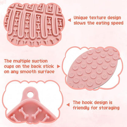 Ceramic Slow Feeder Cat Bowl 5.5inch with Lick Mat,Elevated Food Bowl for Cats and Small Dogs,Cute Flower Shape for Dry and Wet Food-White Bowl+Pink Lick Mat